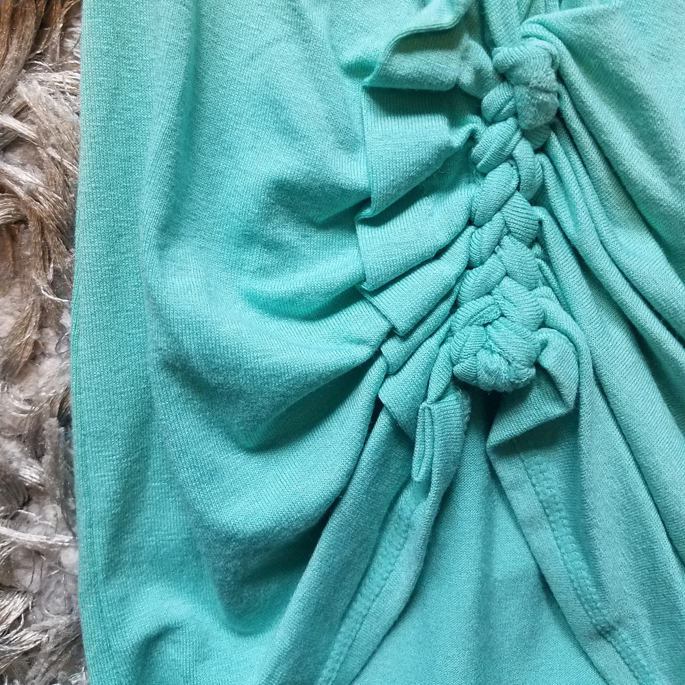 NWT Sophie Max Mint blue green Ruched Dolman short sleeved shirt Top Medium - Picture 7 of 8